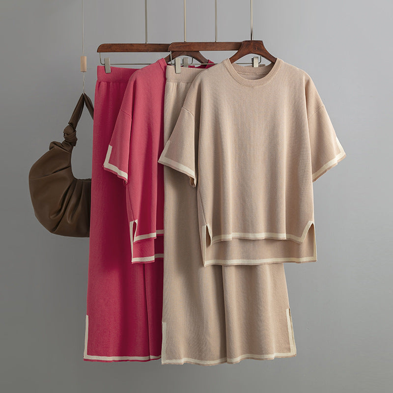 Contrast Split Short Sleeve & Wide Pants Set