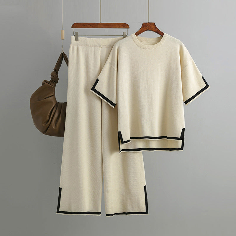 Contrast Split Short Sleeve & Wide Pants Set