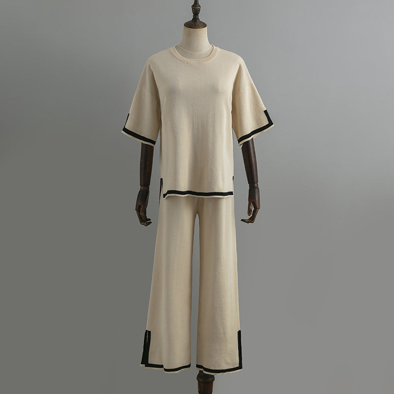 Contrast Split Short Sleeve & Wide Pants Set