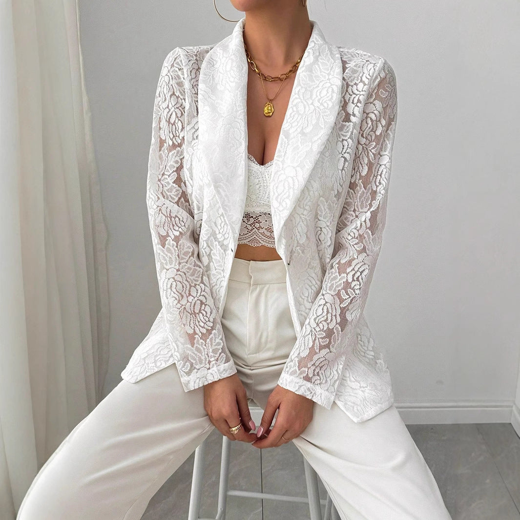 Lace Embroidery White Blazer