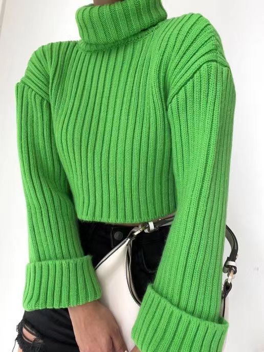 Cropped High Neck Cotton Sweater (Punk)