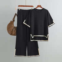Contrast Split Short Sleeve & Wide Pants Set