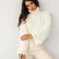 Cropped High Neck Cotton Sweater (Punk)