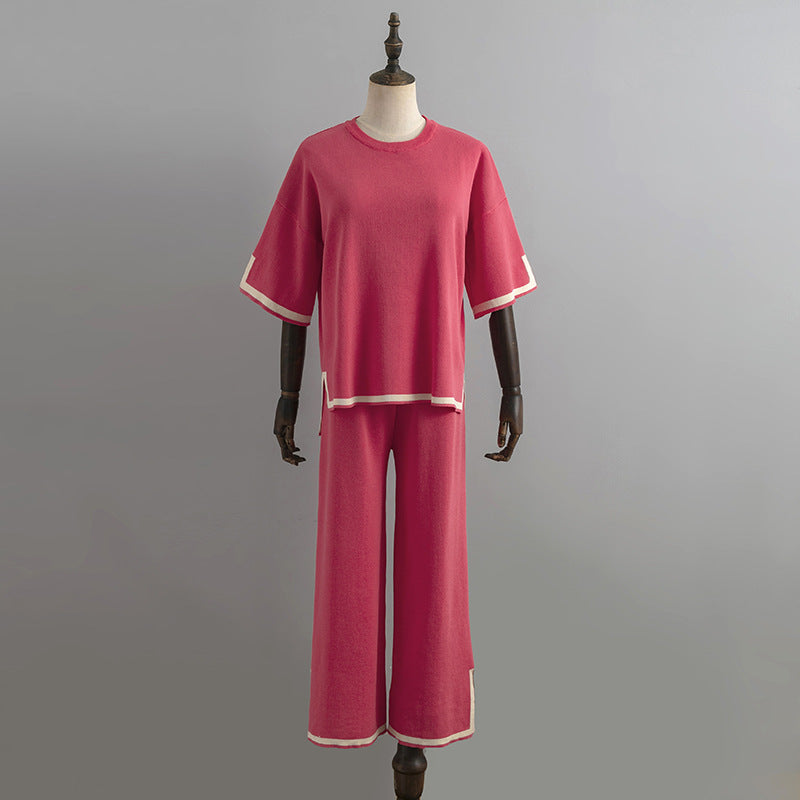 Contrast Split Short Sleeve & Wide Pants Set