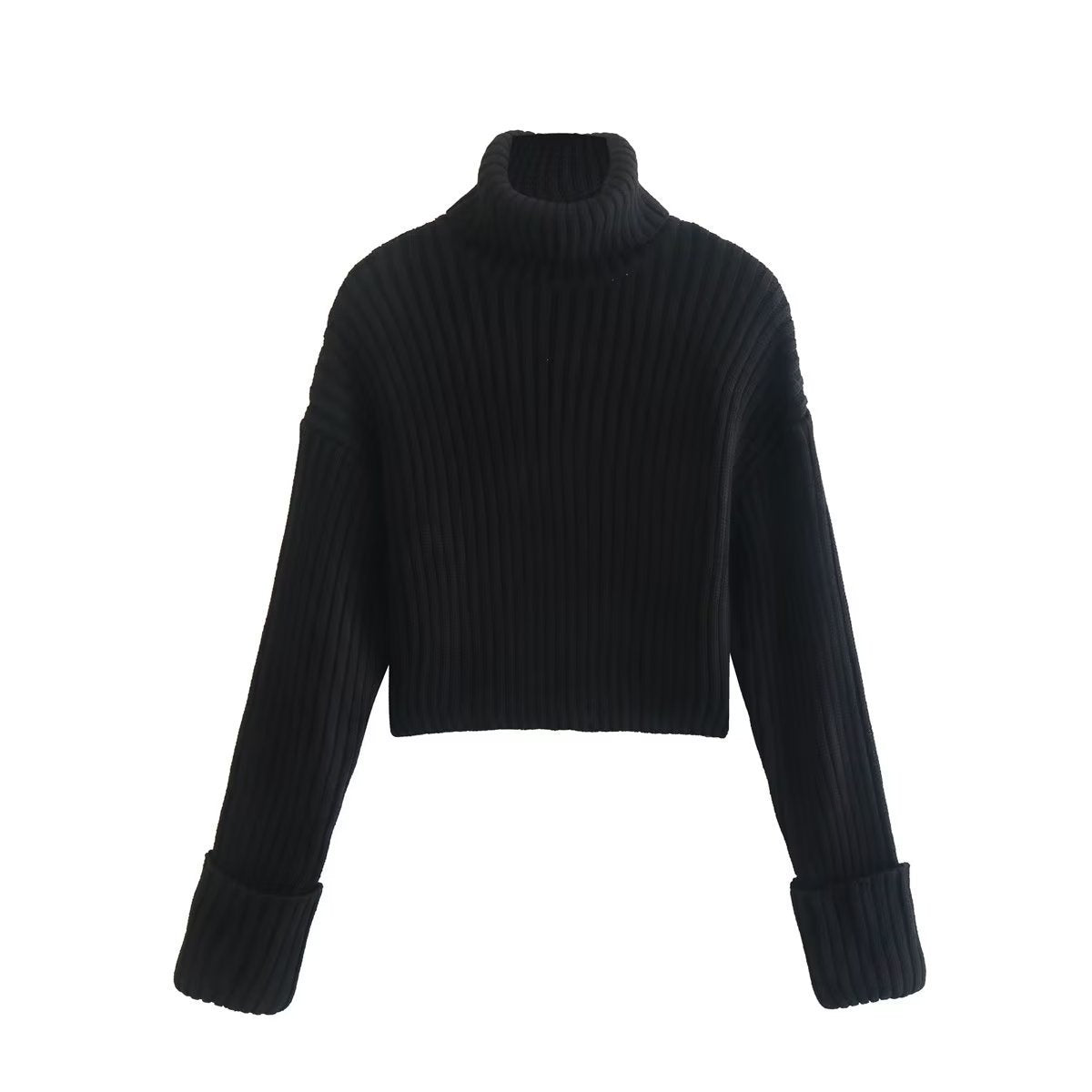 Cropped High Neck Cotton Sweater (Punk)