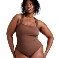 Ribbed Square Neck Shapewear Bodysuit