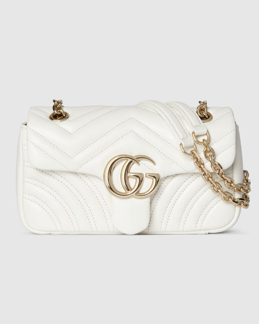 GG Marmont Small Shoulder White Leather