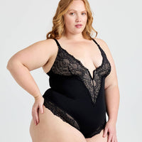 V-Neck Half Laced Bodysuit