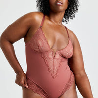 V-Neck Half Laced Bodysuit