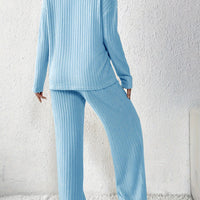 Letter Print Ribbed V-Neck Set