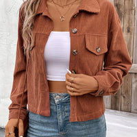 Chic Light Corduroy Button-Up Jacket with Ribbed Cuffs