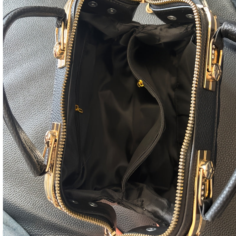 Black Quilted Boston Bag with Heart Charm