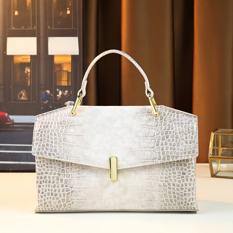 Crocodile-Embossed - Himalayan White Retro Convertible Tote