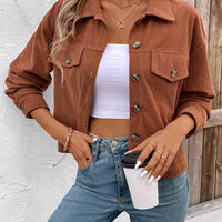 Chic Light Corduroy Button-Up Jacket with Ribbed Cuffs