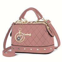 Black Quilted Boston Bag with Heart Charm