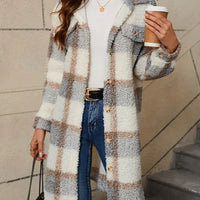 Fuzzy Plaid Button | Long Length Lapel Thermal Jacket