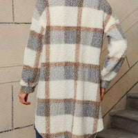 Fuzzy Plaid Button | Long Length Lapel Thermal Jacket