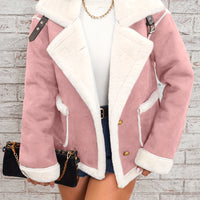 Soft Pink & White Lapel Jacket - Winter Coat