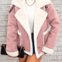 Soft Pink & White Lapel Jacket - Winter Coat