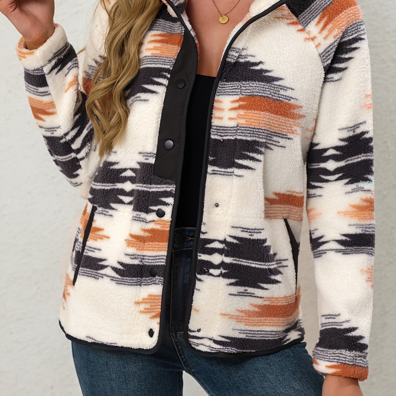 Women's Tribal Aztec Print Button-Front Jacket - Non-Bulky Winter Coat