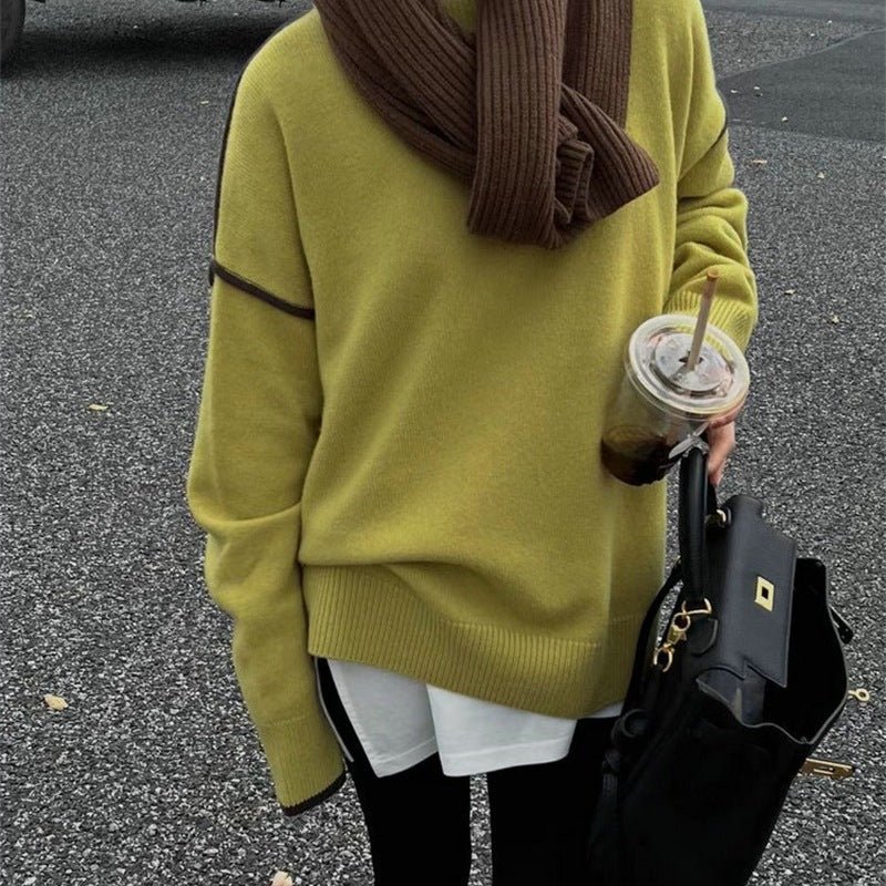 Loose Contrast Crew Neck Pullover (Retro)