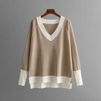 Contrast V-Neck Sweater & Wide Pants Set