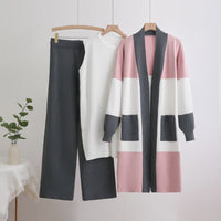 Lazy Knit Cardigan, Vest & Wide Pants Set