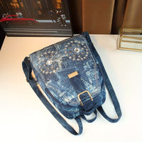 Mini Denim Backpack | Rhinestone Sunflower Embellished