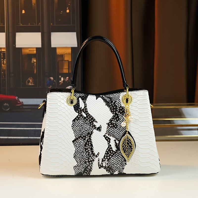 White Animal Print Handbag | Faux Snakeskin & Crocodile Pattern