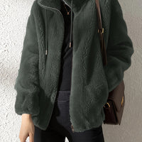 Solid Color Plush Zip-Up Knit Warm Casual Coat
