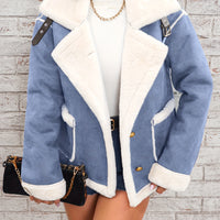 Soft Pink & White Lapel Jacket - Winter Coat
