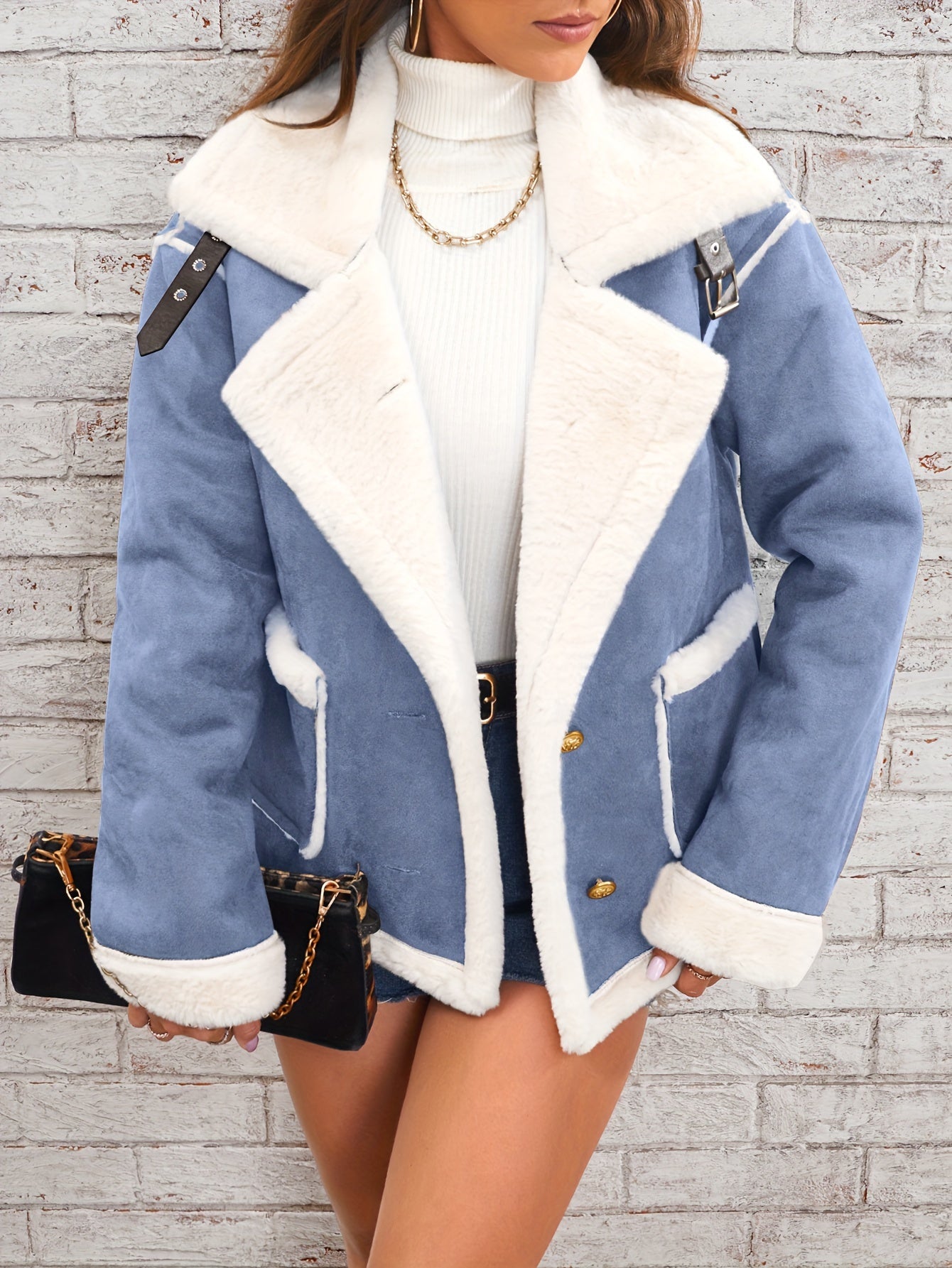 Soft Pink & White Lapel Jacket - Winter Coat