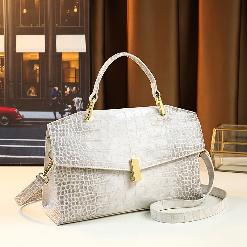 Crocodile-Embossed - Himalayan White Retro Convertible Tote