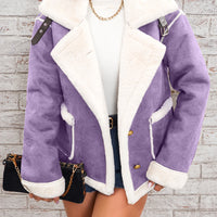 Soft Pink & White Lapel Jacket - Winter Coat