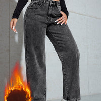 Women's Warm Fleece-Lined Wide-Leg Jeans