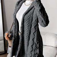 Warm Argyle Jacquard Plush Hooded Cardigan Coat