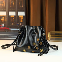 Black Drawstring Bucket Bag | Gold Hardware