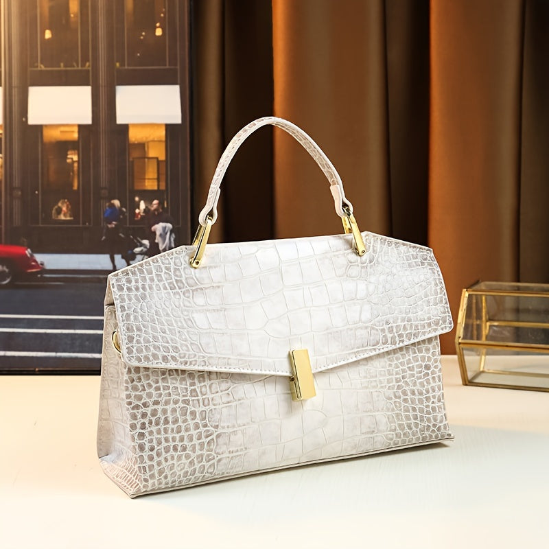 Crocodile-Embossed - Himalayan White Retro Convertible Tote