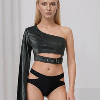 Black Collarless PU Jacket