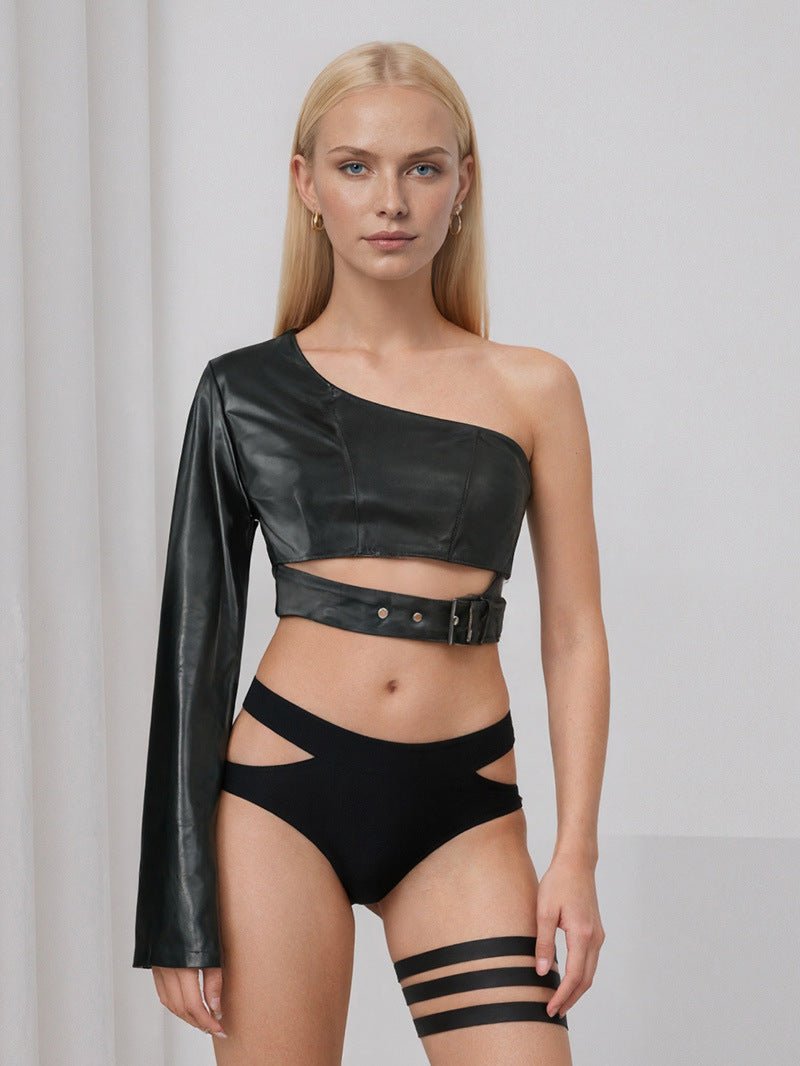 Black Collarless PU Jacket