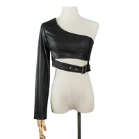 Black Collarless PU Jacket