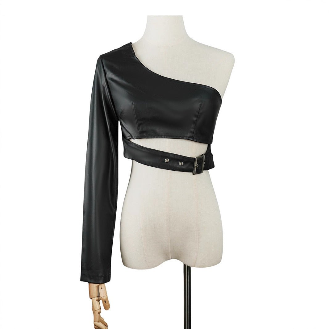 Black Collarless PU Jacket