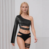 Black Collarless PU Jacket