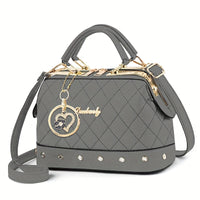 Black Quilted Boston Bag with Heart Charm