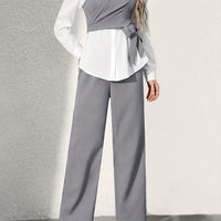 Solid Lapel Collar Pants Suit Set