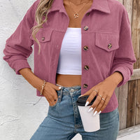 Chic Light Corduroy Button-Up Jacket with Ribbed Cuffs