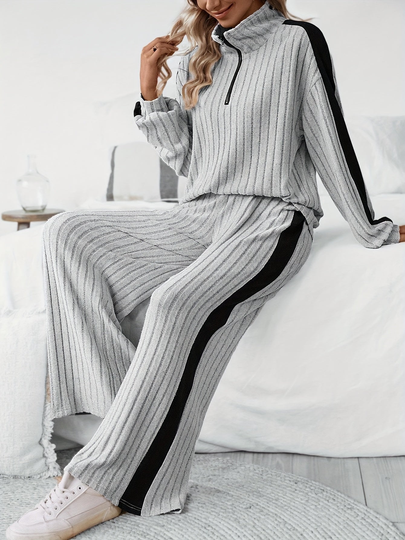 High Neck Knit Set - Casual Winter Two-Piece with High Elasticity