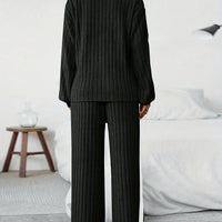 High Neck Knit Set - Casual Winter Two-Piece with High Elasticity