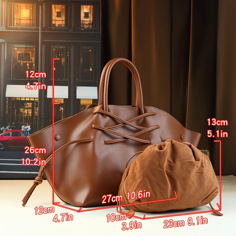 Large Drawstring Tote Bag | Elegant Shoulder & Crossbody