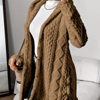 Warm Argyle Jacquard Plush Hooded Cardigan Coat